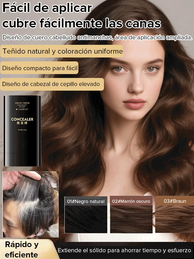 Tinte en barra resistente al agua y al sudor para cubrir canas