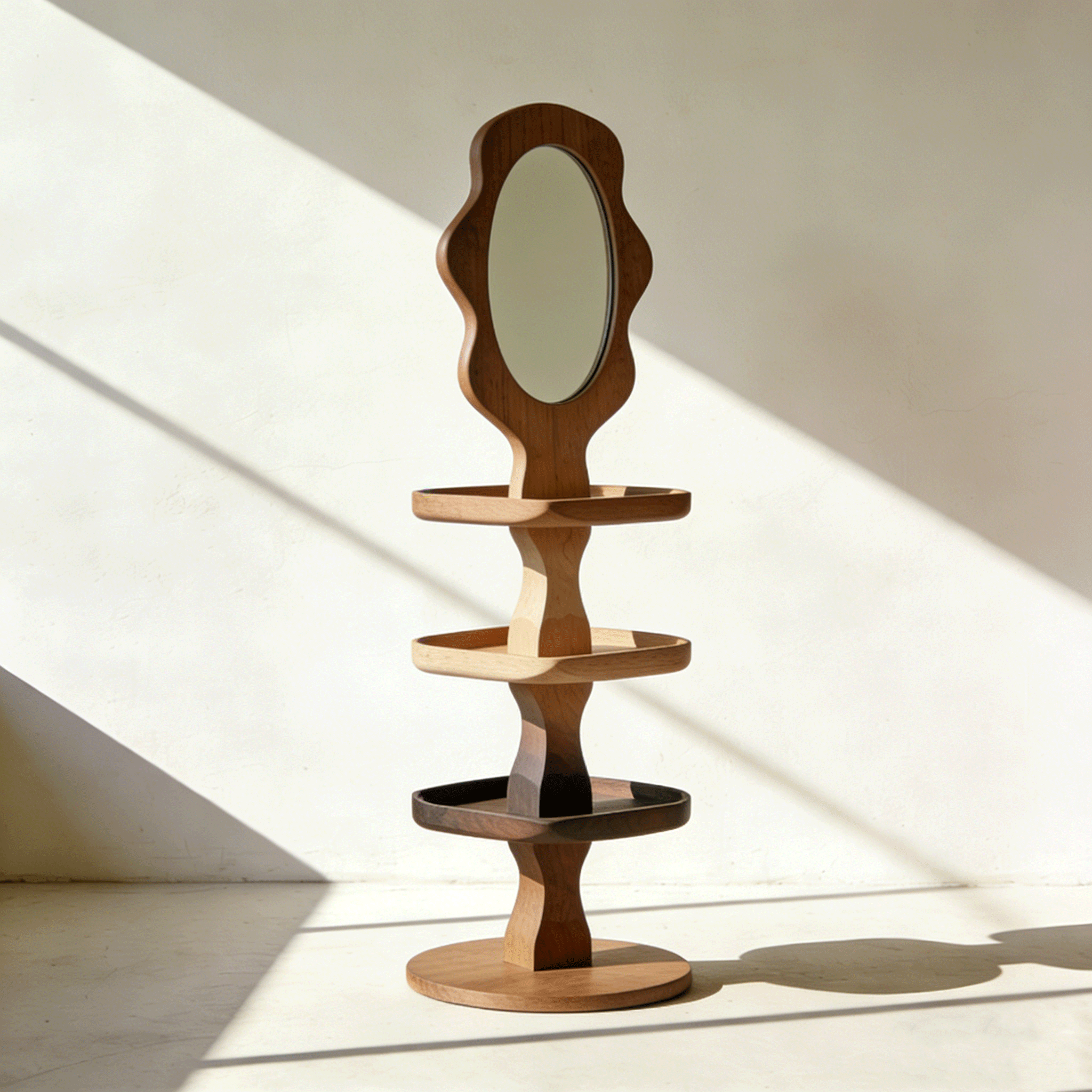 ミラー一体型床置き収納ラック