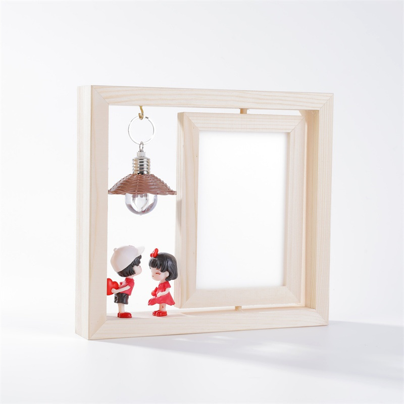 Portarretratos giratorio de madera maciza para pareja, estilo minimalista