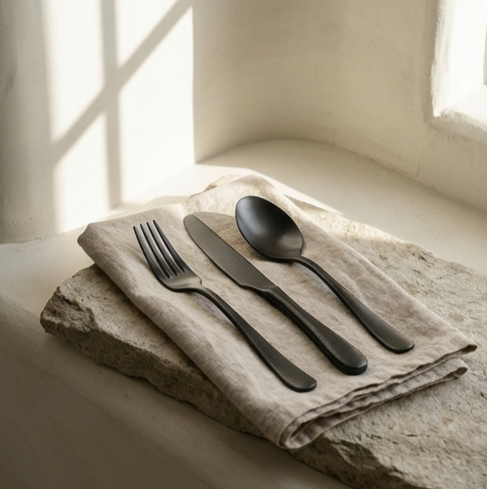 マットブラックステンレス製カトラリーセット