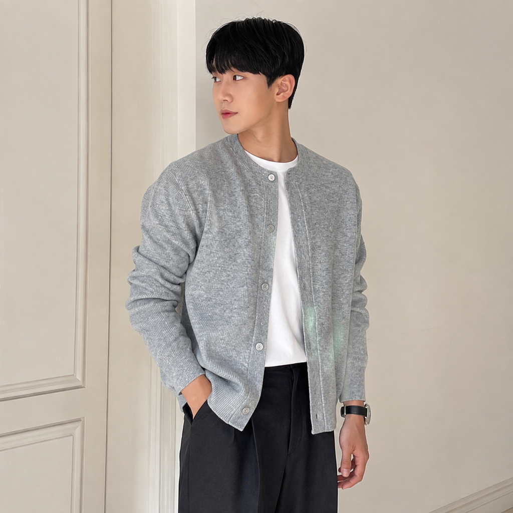 남성 한풍 심플 솔리드 컬러 가을겨울 라운드넥 가디건
