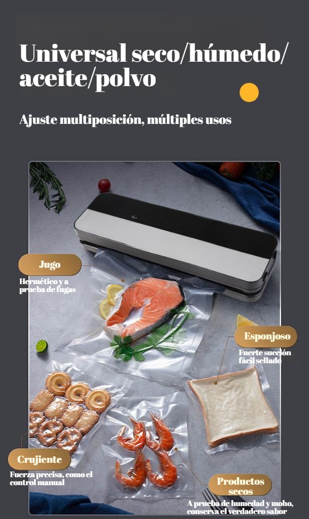 Selladora automática JMY en cocina con bolsas de vacío incluidas