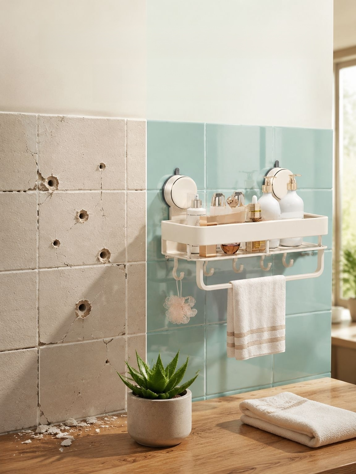 Estante para lavabo de fácil instalación sin perforar