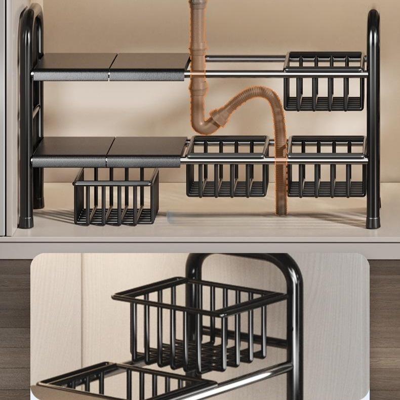 廚房櫥櫃伸縮多功能收納置物架碗碟鍋具架