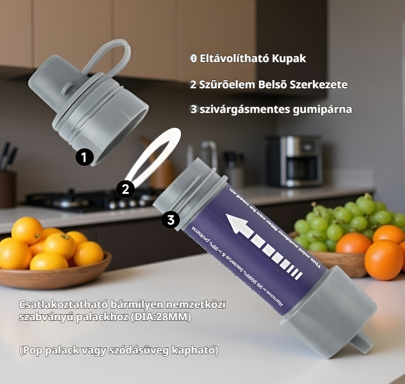 Szívószálas víztisztító természetes vízhez