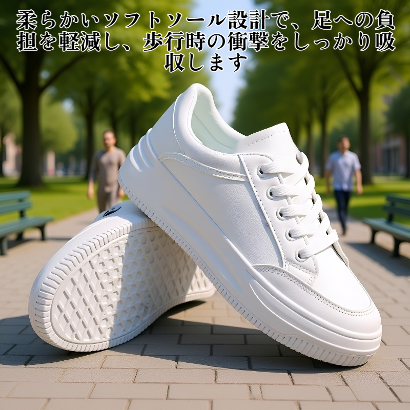 通気性に優れたソフトソールの身長アップスニーカー（白）