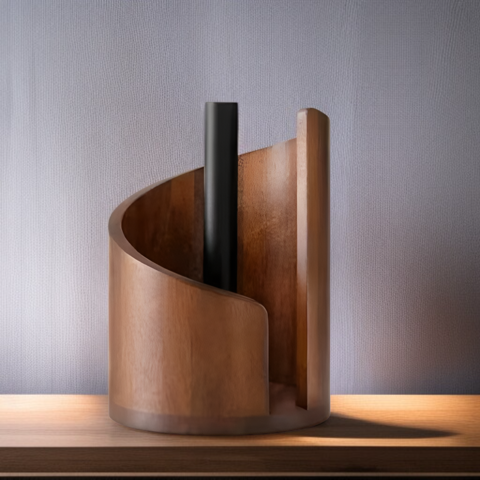 木製の丸型トイレットペーパーホルダー