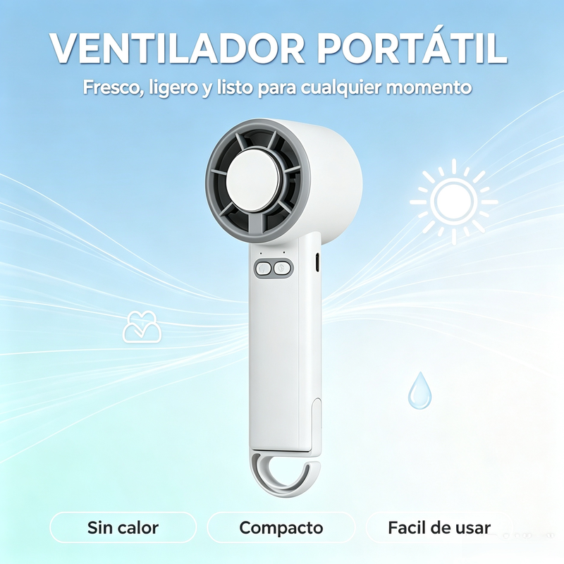 Ventilador portátil y de escritorio con enfriador, 5 velocidades ajustables y gancho
