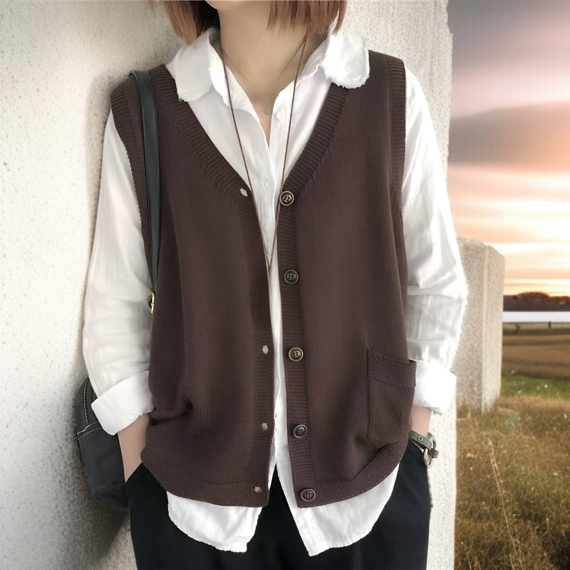 2025年春秋の新作 アーティスティック レトロ ルーズ 大きいサイズ Vネック ベスト シングルブレスト ノースリーブ ニットベスト ウエストコート ベスト レディース