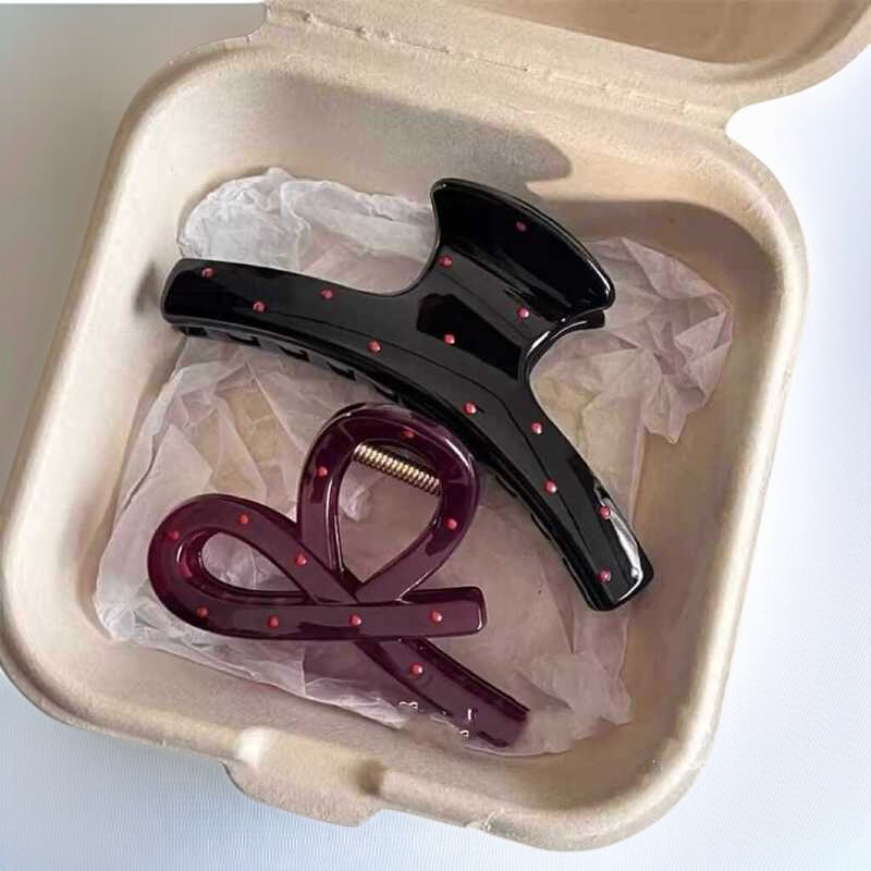 甜酷波點百搭黑色抓夾