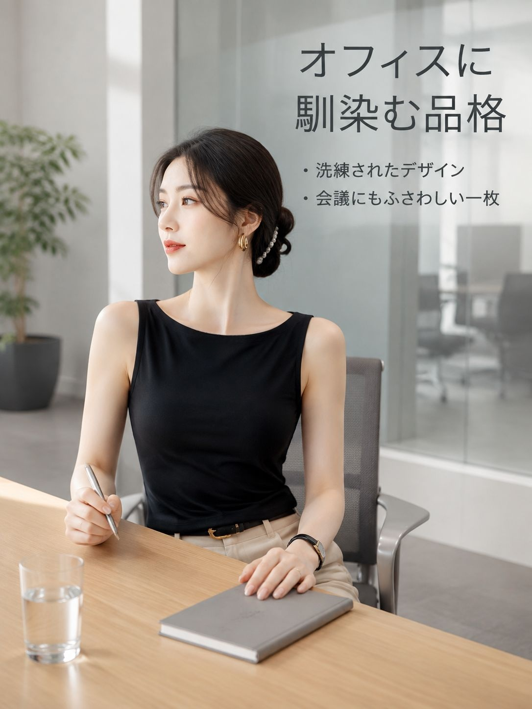 女性らしいシルエットを演出するタンクトップ