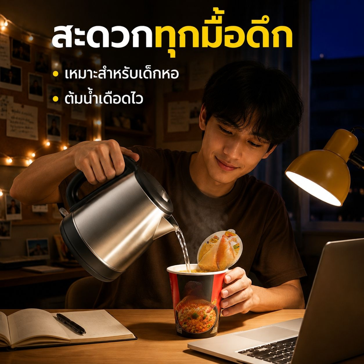 กาต้มน้ำไฟฟ้าสำหรับหอพัก ป้องกันน้ำร้อนลวก อุ่นอัตโนมัติและตัดไฟ