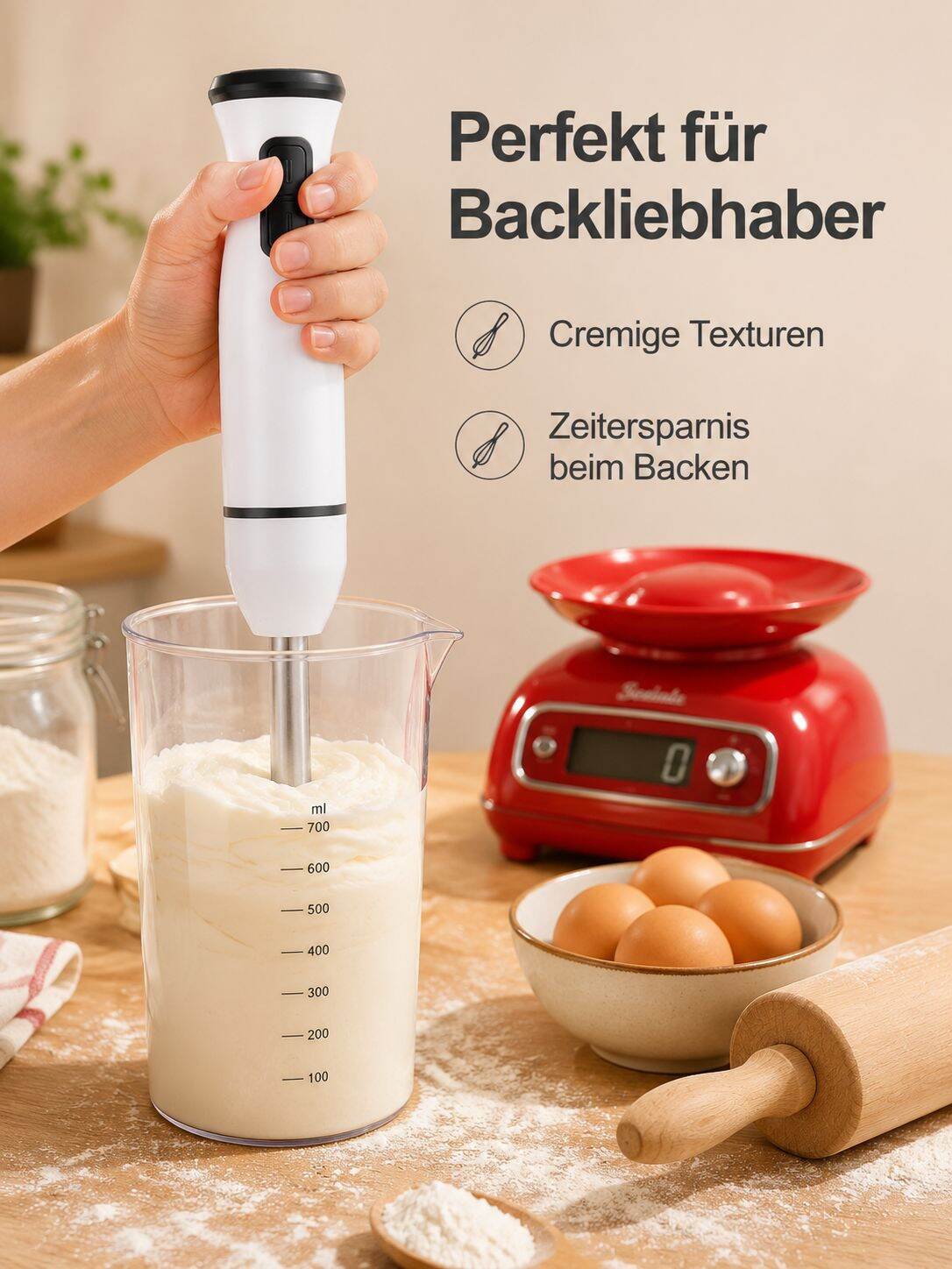 Multifunktionaler Küchenstab mit verschiedenen Aufsätzen