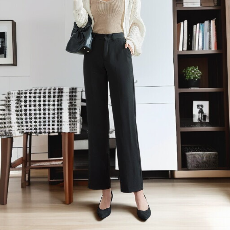 추동 여성 하이웨스트 일자 정장바지 프리미엄 드롭 정장 블랙 작업바지 패션 슬림 정장바지녀