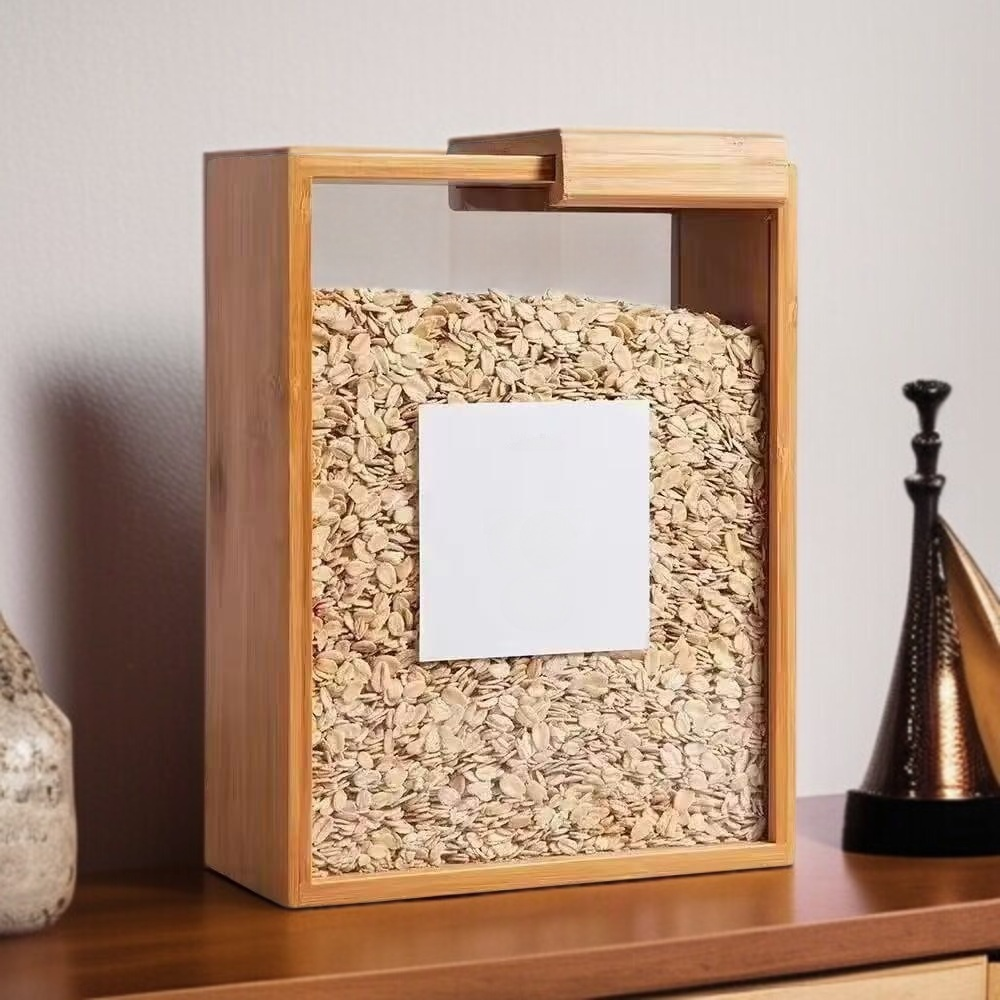 家庭用竹木スライド式穀物収納ボックス