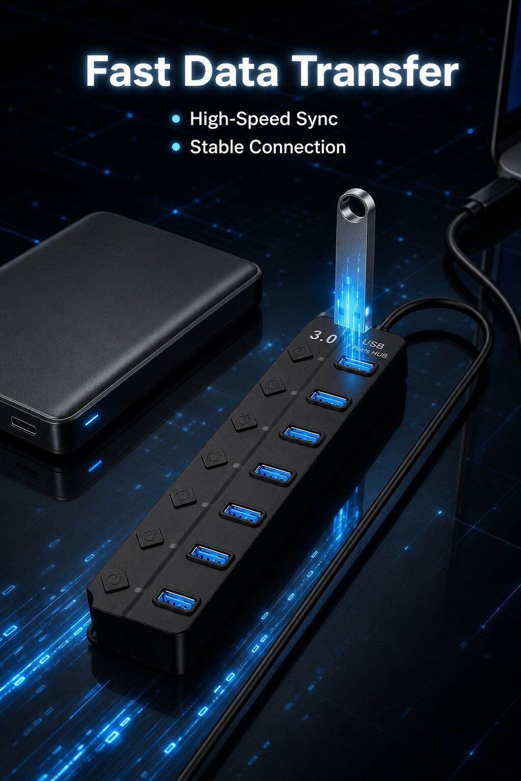 Usb Computer Splitter Seven Port Extended Hub