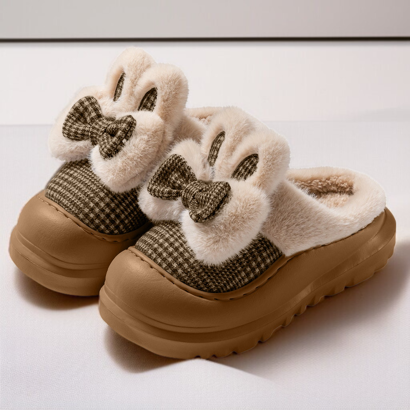 여성 두꺼운 바닥 보온 기모 면 슬리퍼