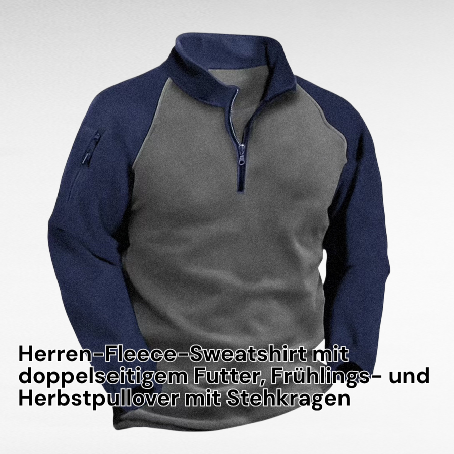 Herren-Fleece-Sweatshirt, beidseitig tragbar, Stehkragen, Frühling & Herbst