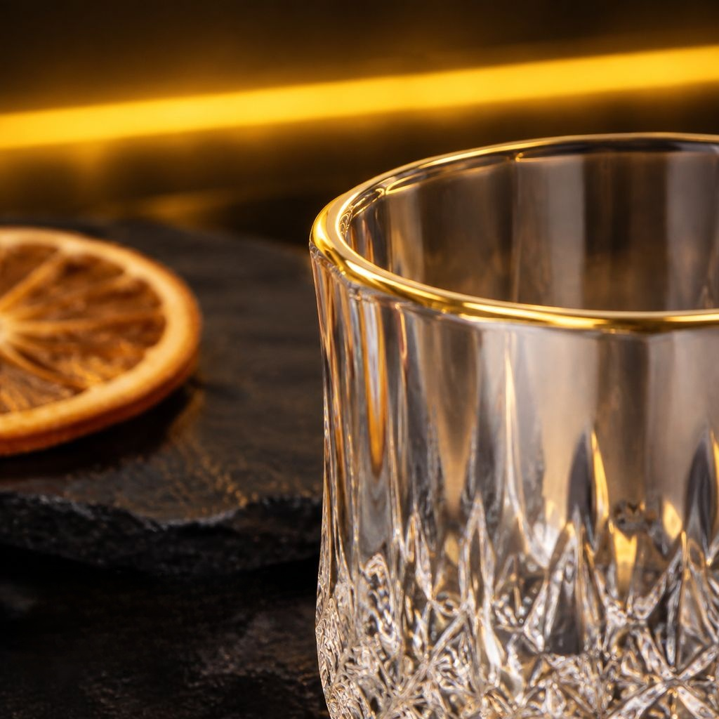 Glazen whiskyglas met diamantpatroon