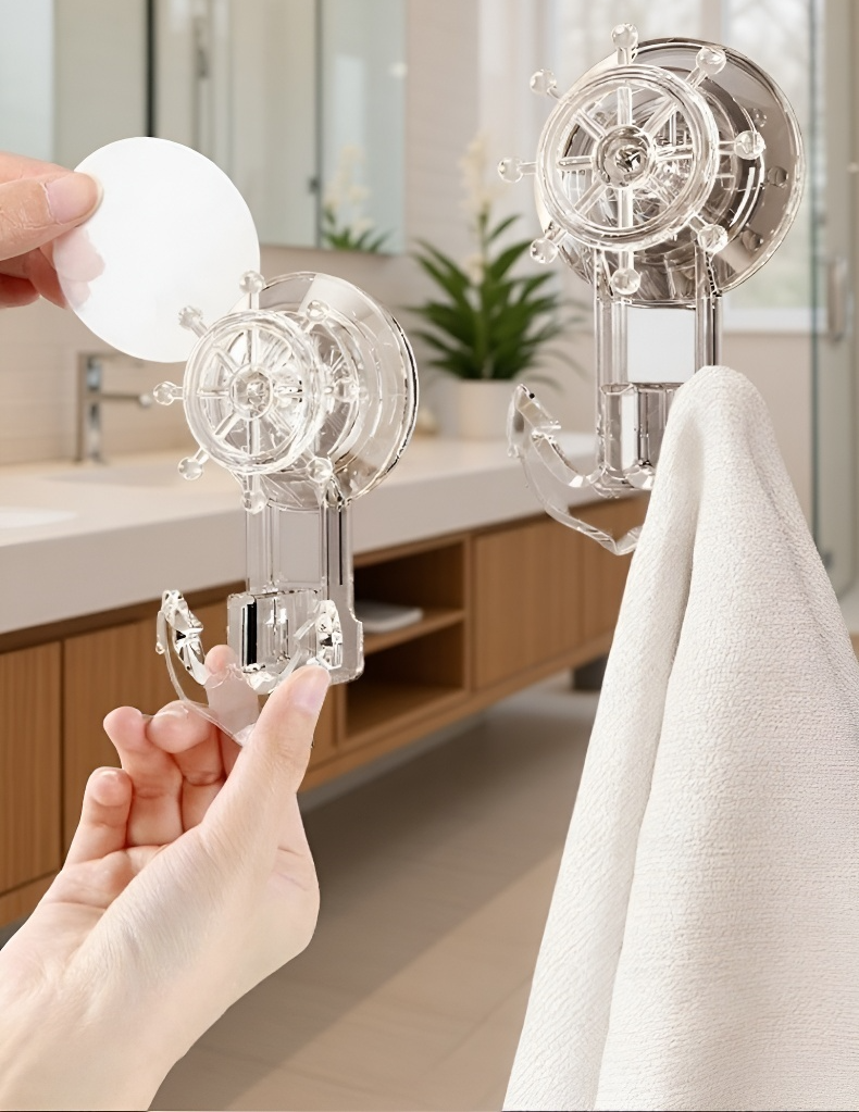 욕실에 설치된 무드릴 흡입 컵 후크