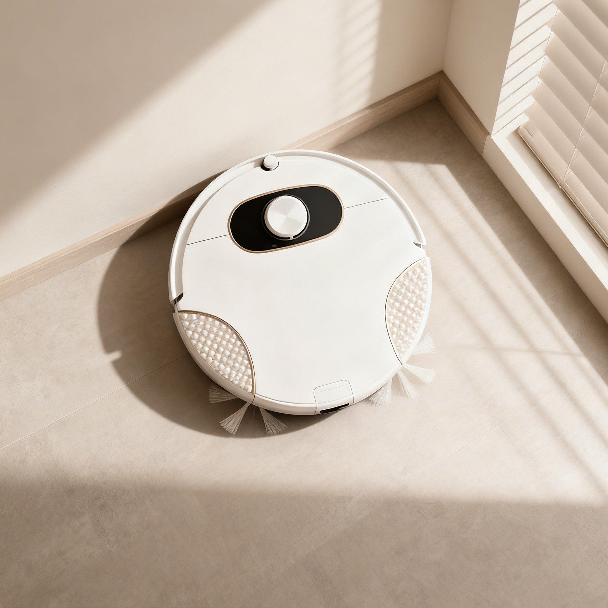 로봇 청소기가 거실을 청소하는 장면