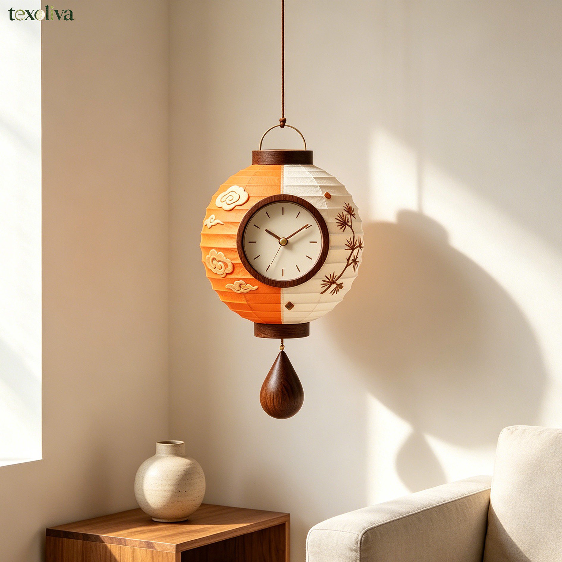Unique decorative clock on modern living room wall