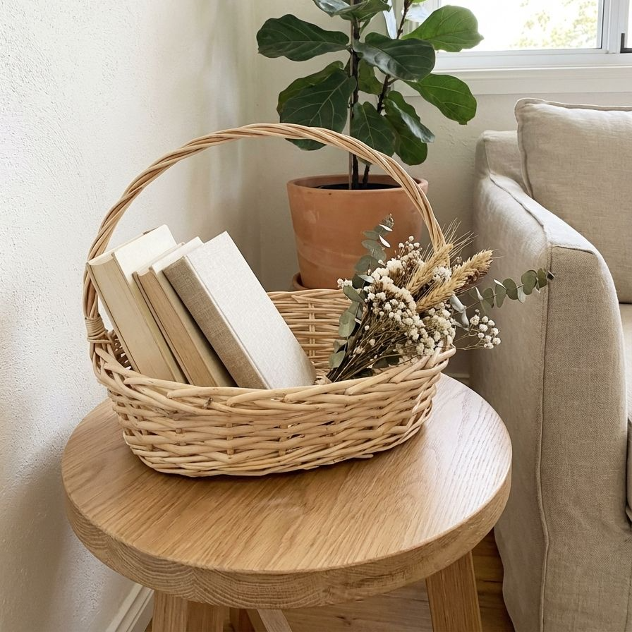 ตะกร้าหวายตกแต่งบ้านสวยงาม
