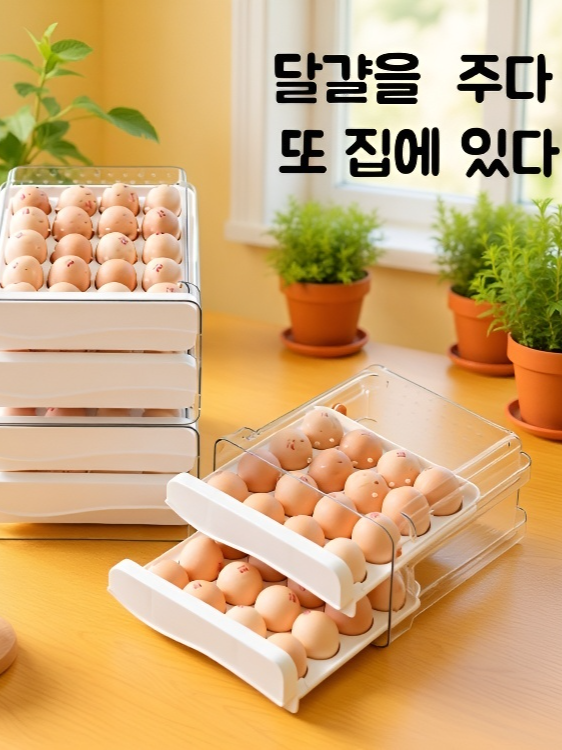 식품급 눈금보관함 이중 서랍형 대용량  수납함 계란보관함 계란받침 이중식품급 수납함