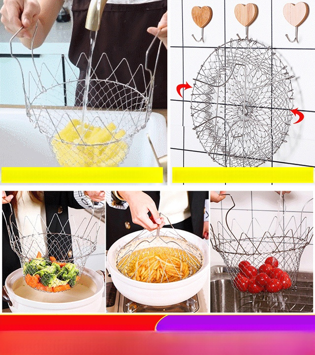 Stainless steel retractable foldable fryer basket