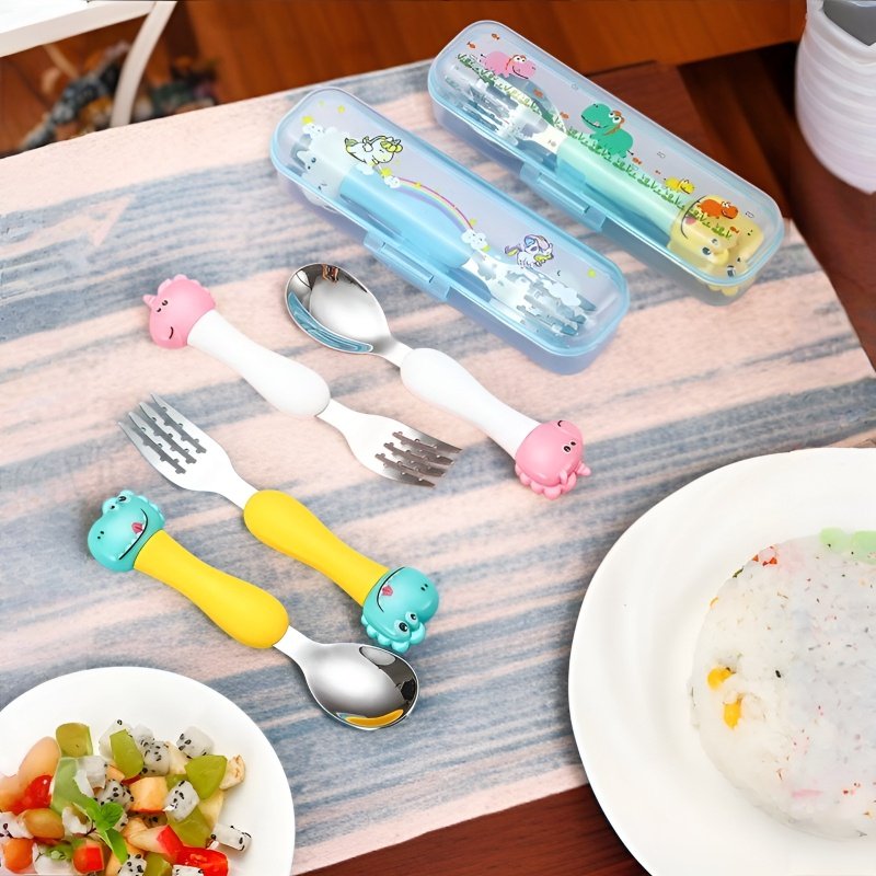 母親、赤ちゃん、子供用食器セット、フードスプーン、漫画恐竜トレーニング、学習虎口箸、フォークとスプーン、便利なセット