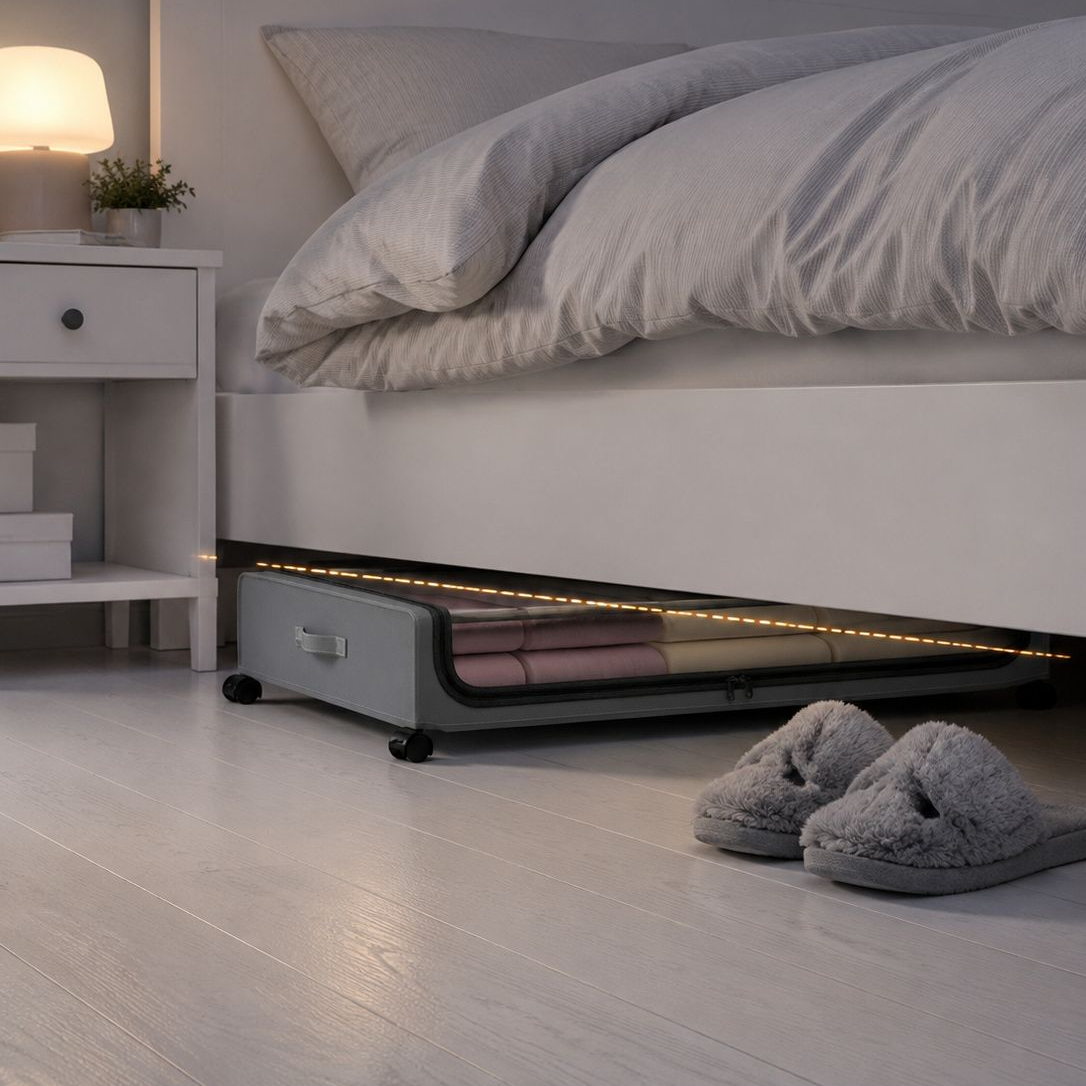 Unterbett-Faltbox mit Rollen und Deckel