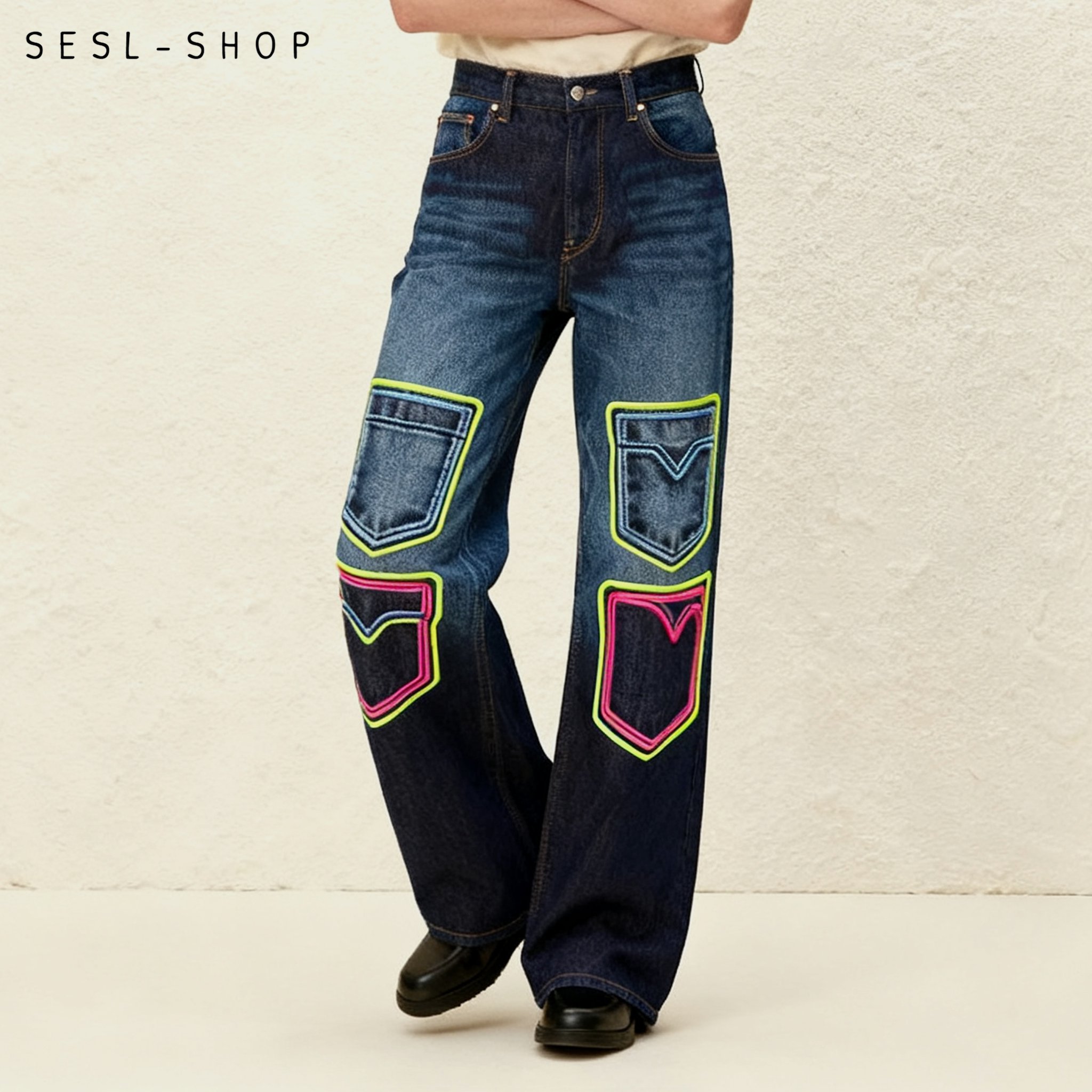 กางเกงยีนส์แฟชั่นทรงเรโทร