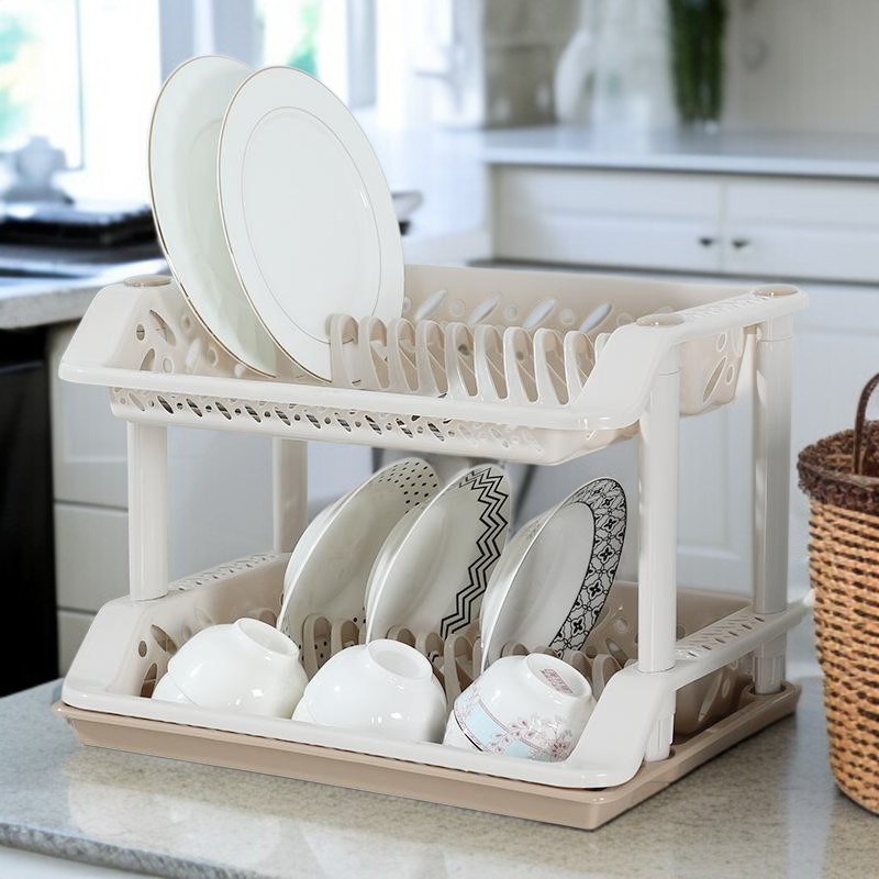 Kitchen double-layer plastic rack drain rack dish rack tableware washing rack double-layer cutlery r