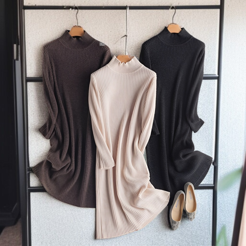 포근한 오버 무릎 이너 니트 원피스 착용샷