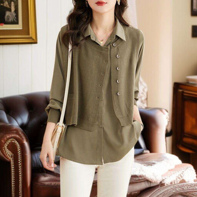 가을 여성 스웨터 페이크 투피스 고급스러운 스타일