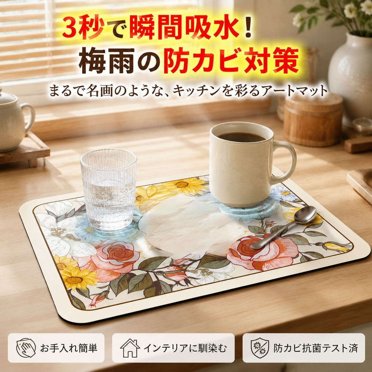 吸水レザーテーブルマット 食器乾燥パッド 多機能キッチンコースター