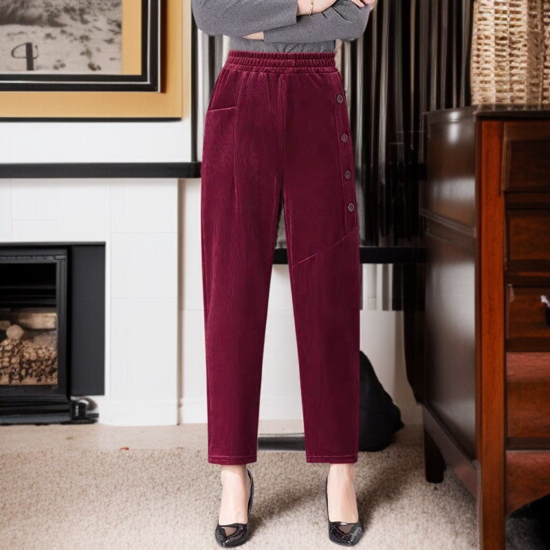 カジュアルパンツ レディース 中綿入り とろみ コーデュロイ ハイウエスト ストレートレッグ あったか ゆったり カジュアルパンツ
