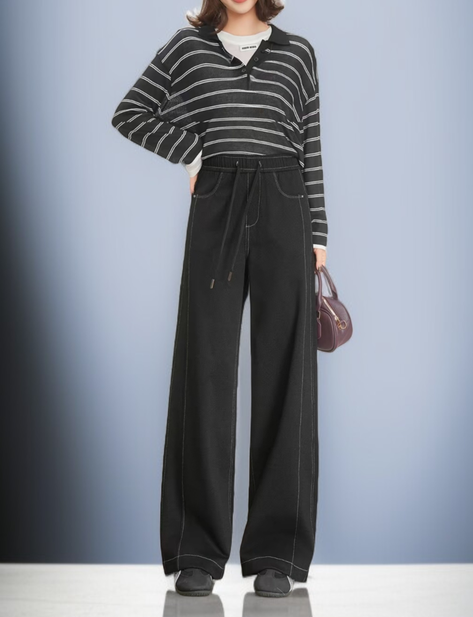 캐주얼 스타일의 여성 와이드 레그 진