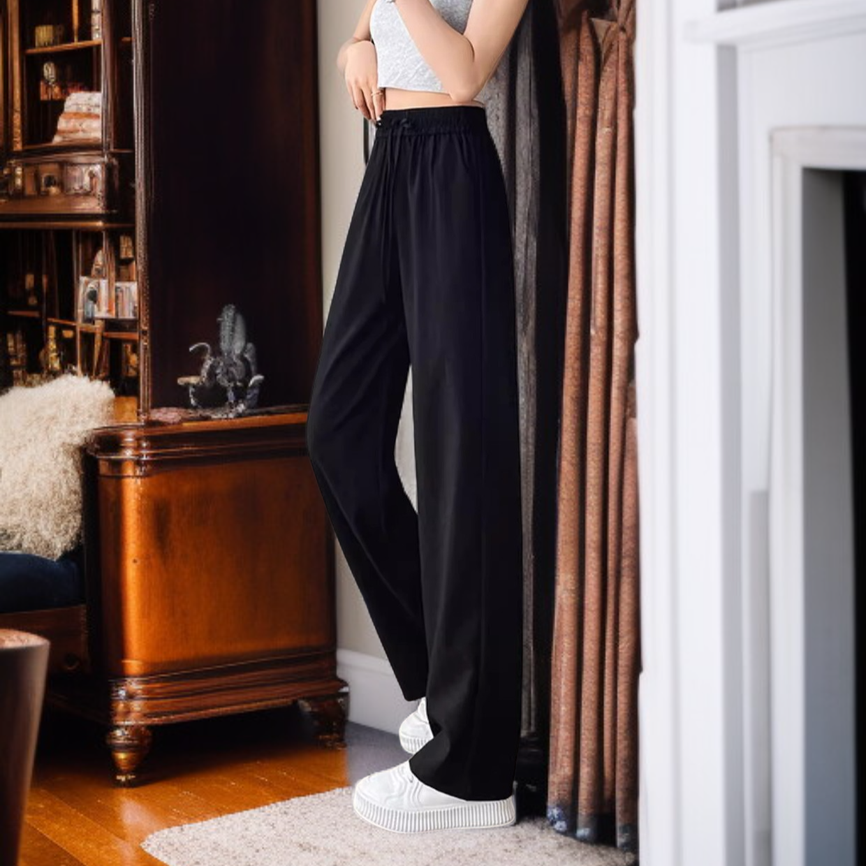 ルーズフィットストレートレッグパンツの着用イメージ