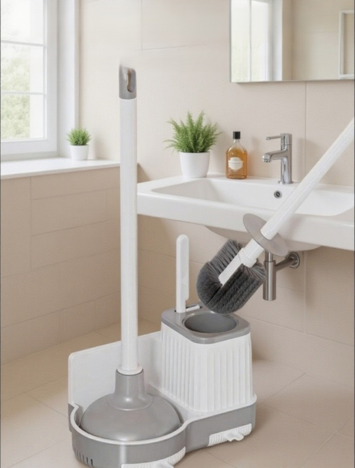 Escobilla de baño de pared montada en superficie blanca