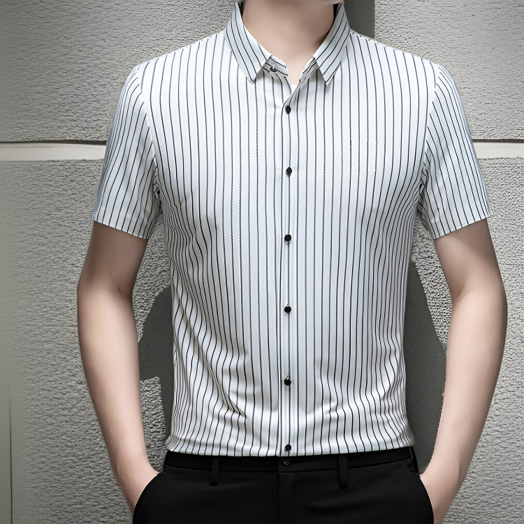 ファッション多用途 中年男性用ストライプ半袖ノーアイロンシャツ 夏用 父親トップス