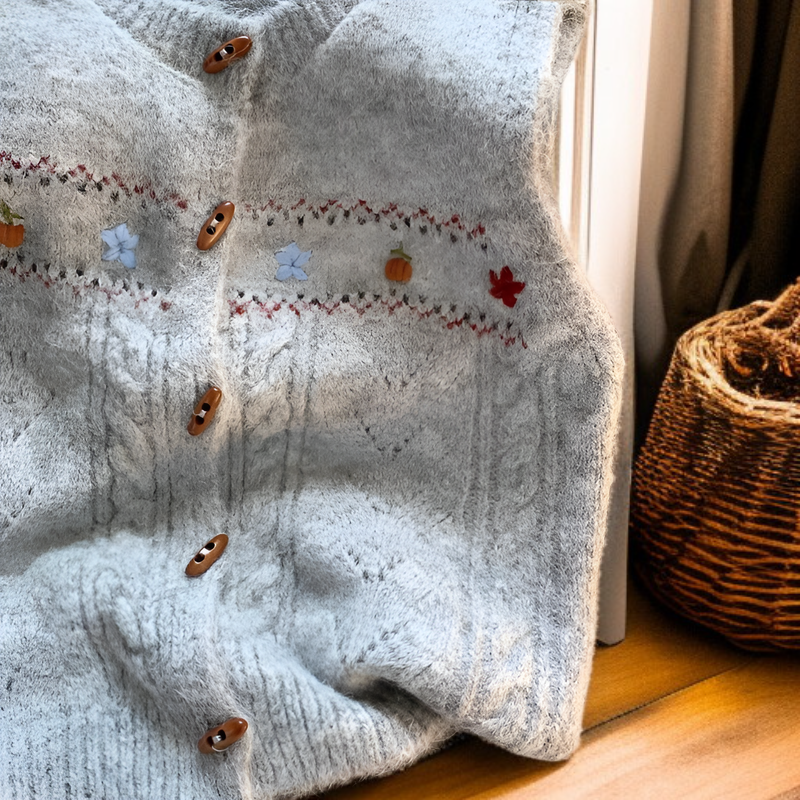 레트로 니트 베스트, 핸드메이드 플라워 패턴 스웨터