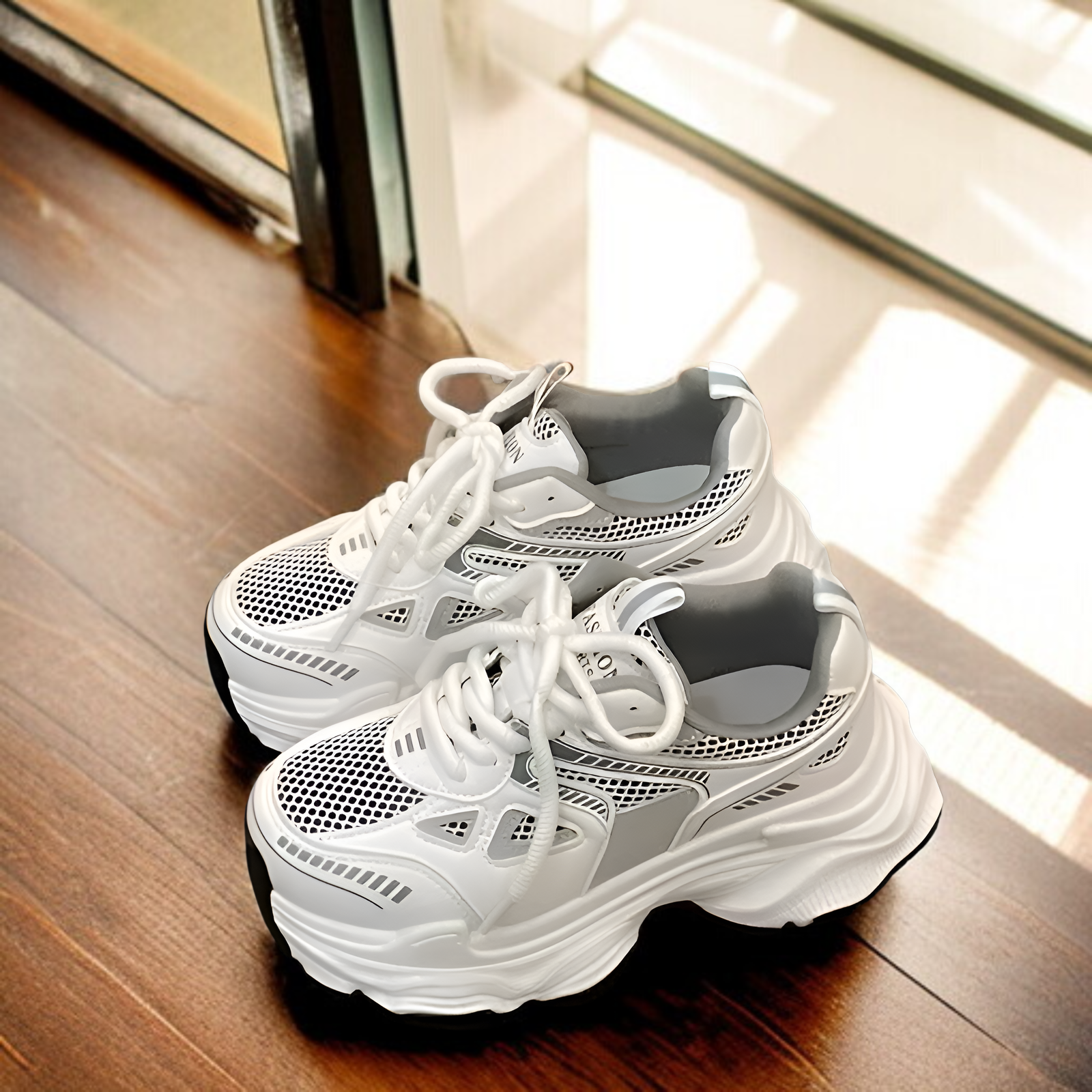 春夏の女性用人気ダッドシューズ、新しい厚底身長アップシューズ、メッシュ表面、通気性、多用途、軽量スポーツカジュアルシューズ