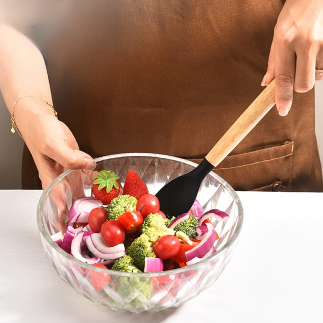 Hochwertiges Silikon-Küchenwerkzeugset mit Holzgriff, hitzebeständig und leicht zu reinigen