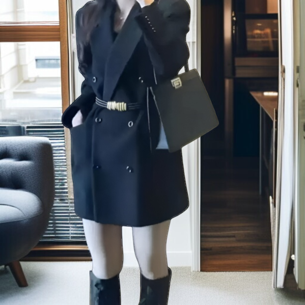 여성 모던 캐주얼 정장 코트 가을 겨울 모던 정장 상의 벨트 코트