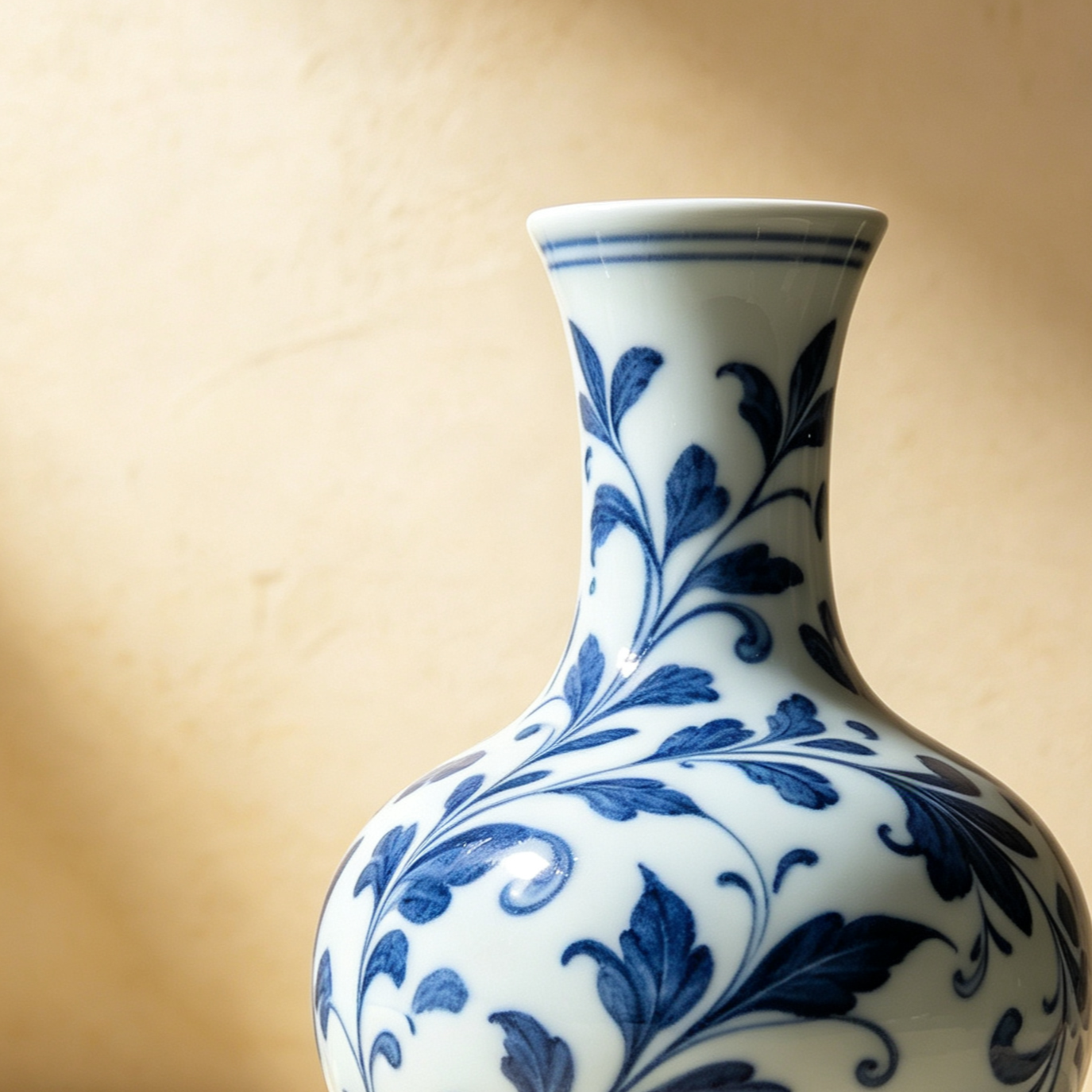 青と白の磁器製花瓶（蔓草模様入り）（3点セット）