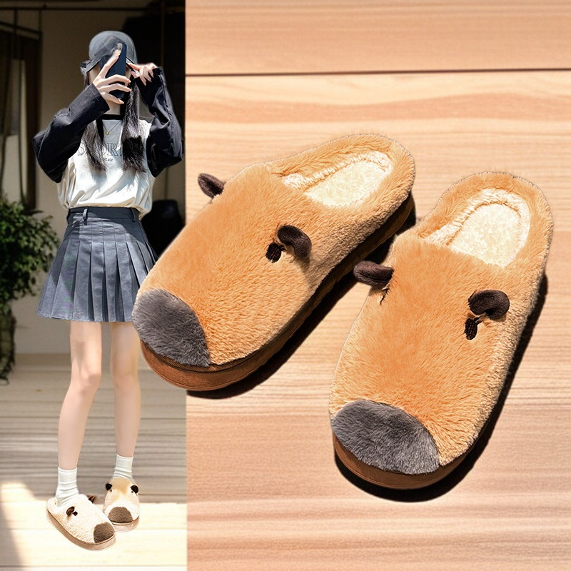 可愛棉拖鞋女家居厚底保暖加絨毛毛棉拖