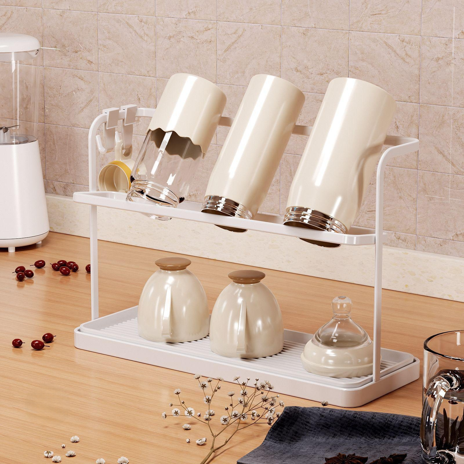 桌面雙層倒掛瀝水杯架