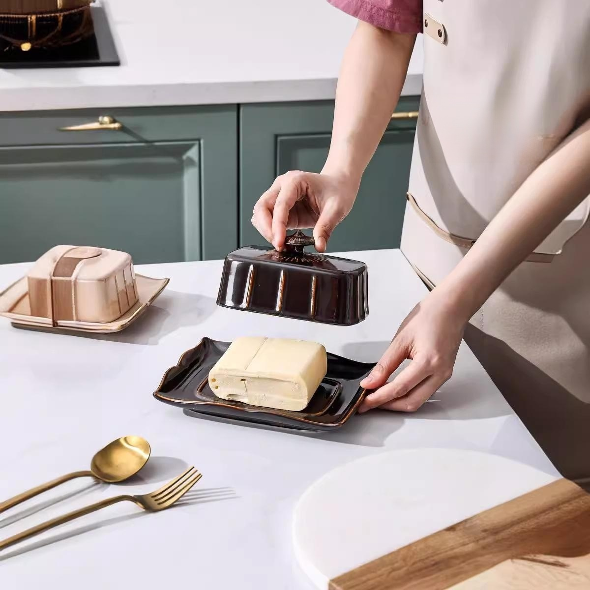 European-style ceramic butter box with lid