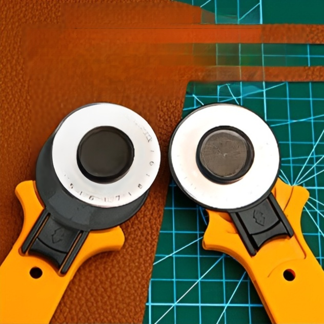 Detailansicht der scharfen Klinge des Lederschneidemessers